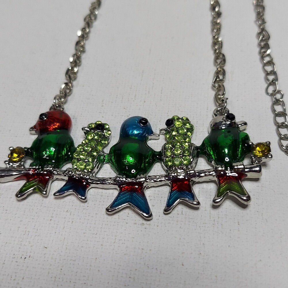 Birds on a Perch 5 in bright colors and bling on a chain 18 - 20"